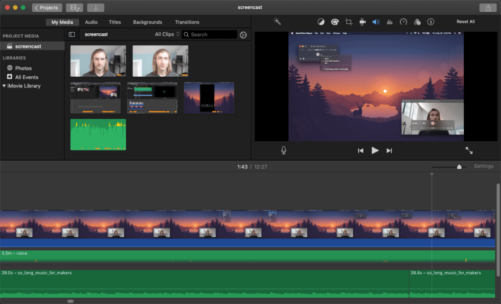 Editing a Quicktime screen recording in iMovie