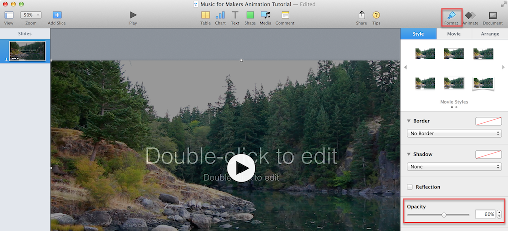 Changing video opacity in Keynote